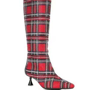 New Alex Marie Ozara Two Plaid Rhinestone Tall Dress Boots Size 6